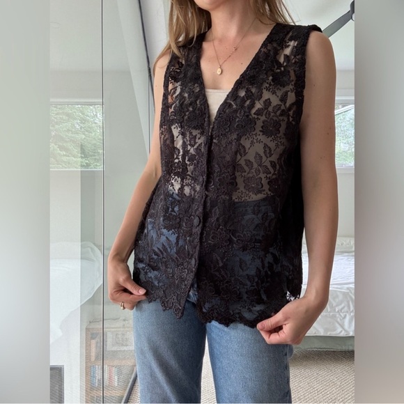 April Cornell Jackets & Blazers - April Cornell Black Lace Vest Top 100% Cotton Size Large
